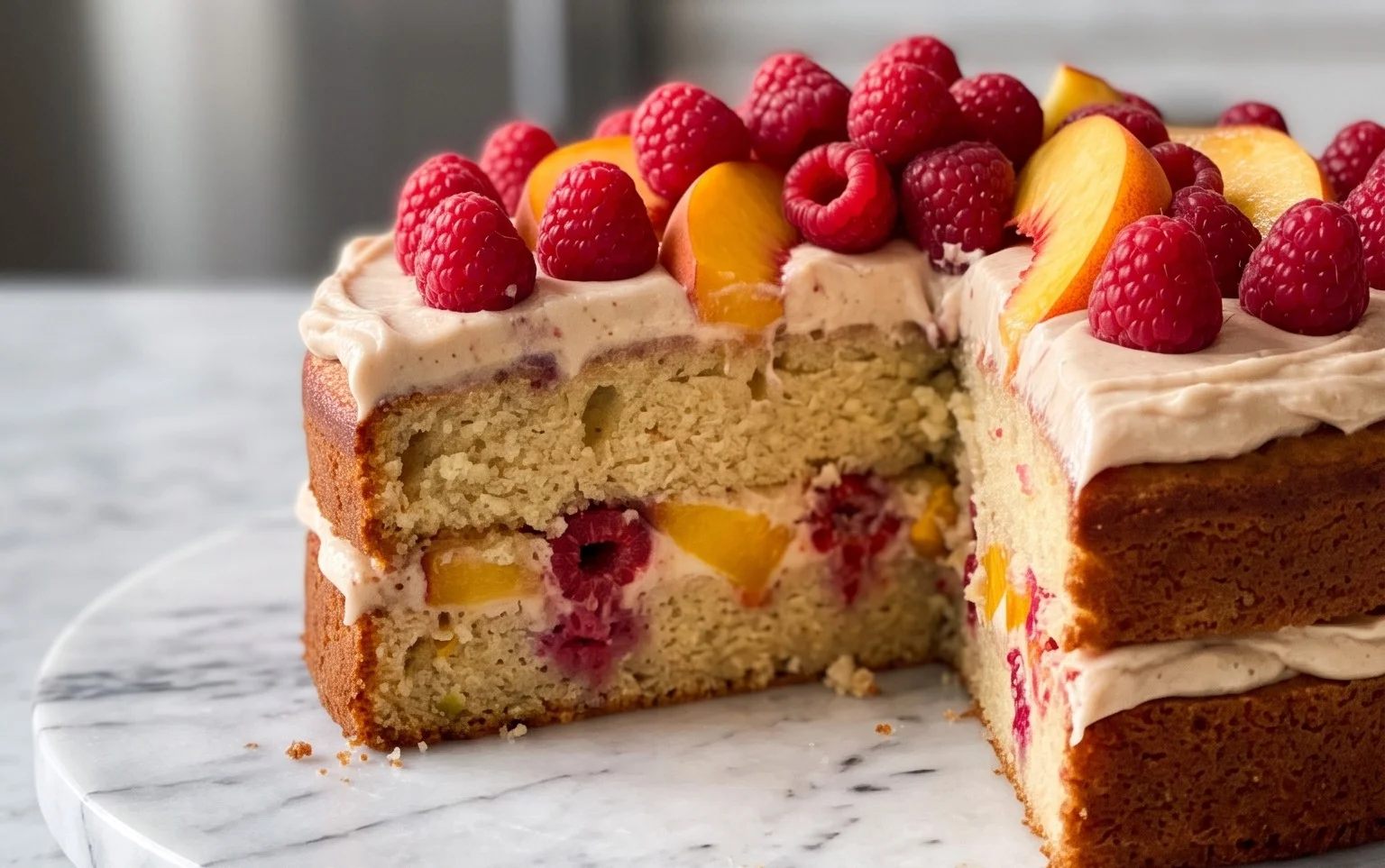 Raspberry Peach Cake: Saftiger Sommerkuchen